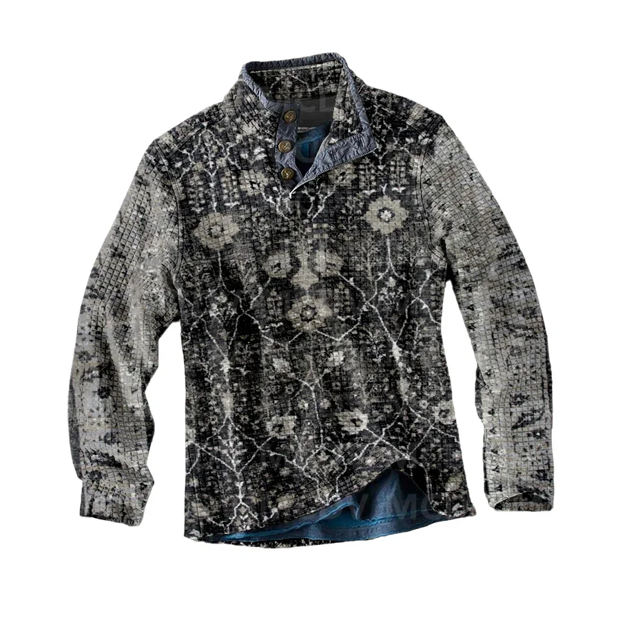 

Men's Long Sleeve Casual Top Retro Totem Print Men's Polo Pullover Men Autumn Winter Sweater-10 Style