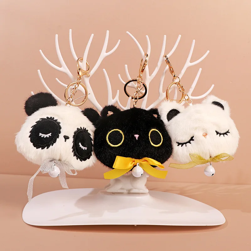 New Cartoon Cute Little Panda Head Plush Coin Purse Ins Closed Eyes Cat Plush Coin Purse Headphone Bag Backpack Pendant