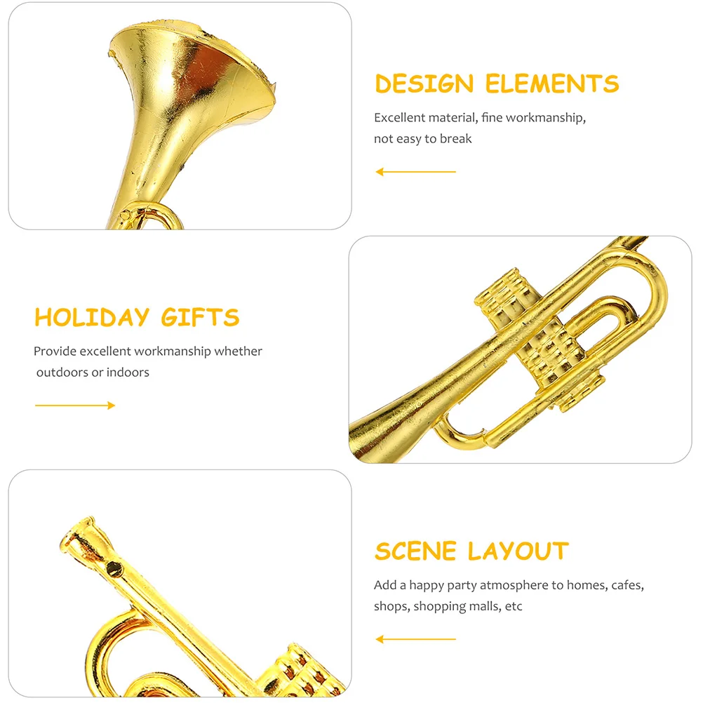 24 Pcs Musical Instrument Model Trumpet Gold Decor Miniature Accessory DIY Adorn Household Creative Plastic Child Home Layout