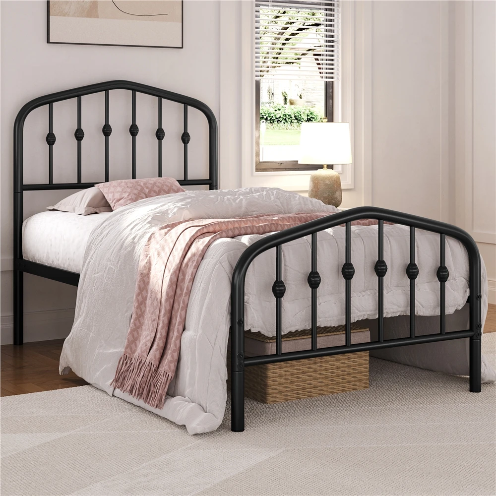 

Costoffs Metal Platform Bed Frame, Double Sizes Metal Bed Base with Vintage Arched Headboard & Footboard