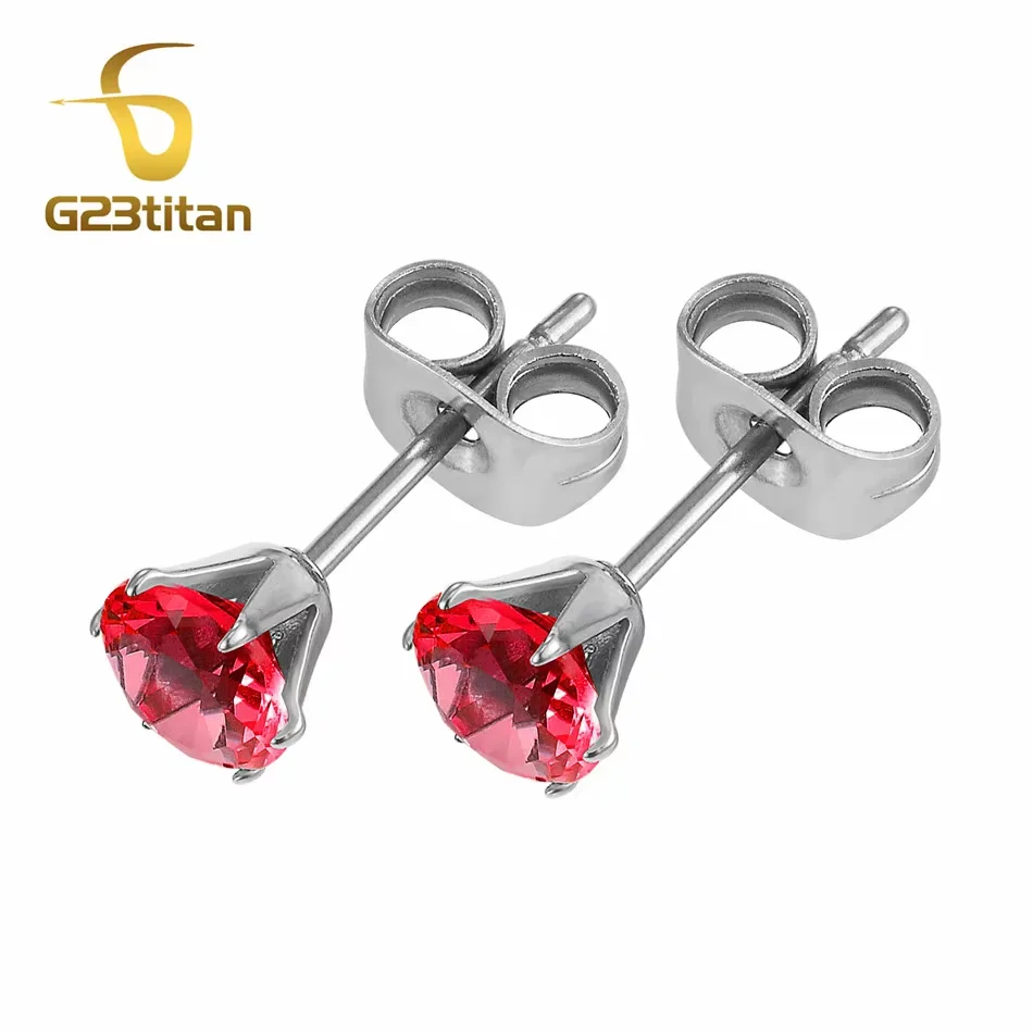 G23 Titanium 5mm Bright Zircon Stud Earring for Men Women Hypoallergenic Ear Cartilage Lobe Piercing Jewelry Fashion Accessories