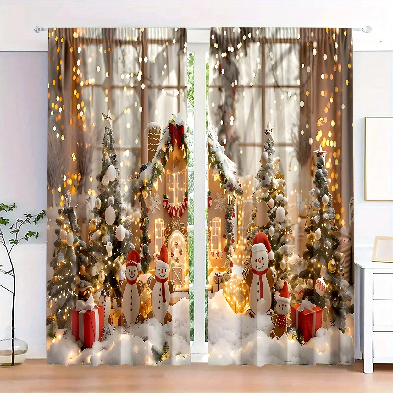 2 Piece Luxury Christmas Curtains Platinum Elk Snow Scene Winter Gifts Living Room Bedroom Kitchen Holiday Decor Curtains