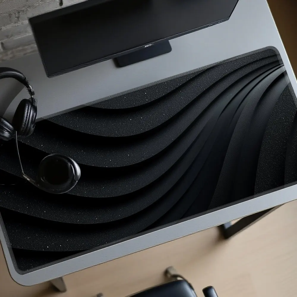 

Black Wavy Texture Desk Pad XXL Large Gaming Mouse Pad with Sparkling Detail Durable Rubber Mat for Computer