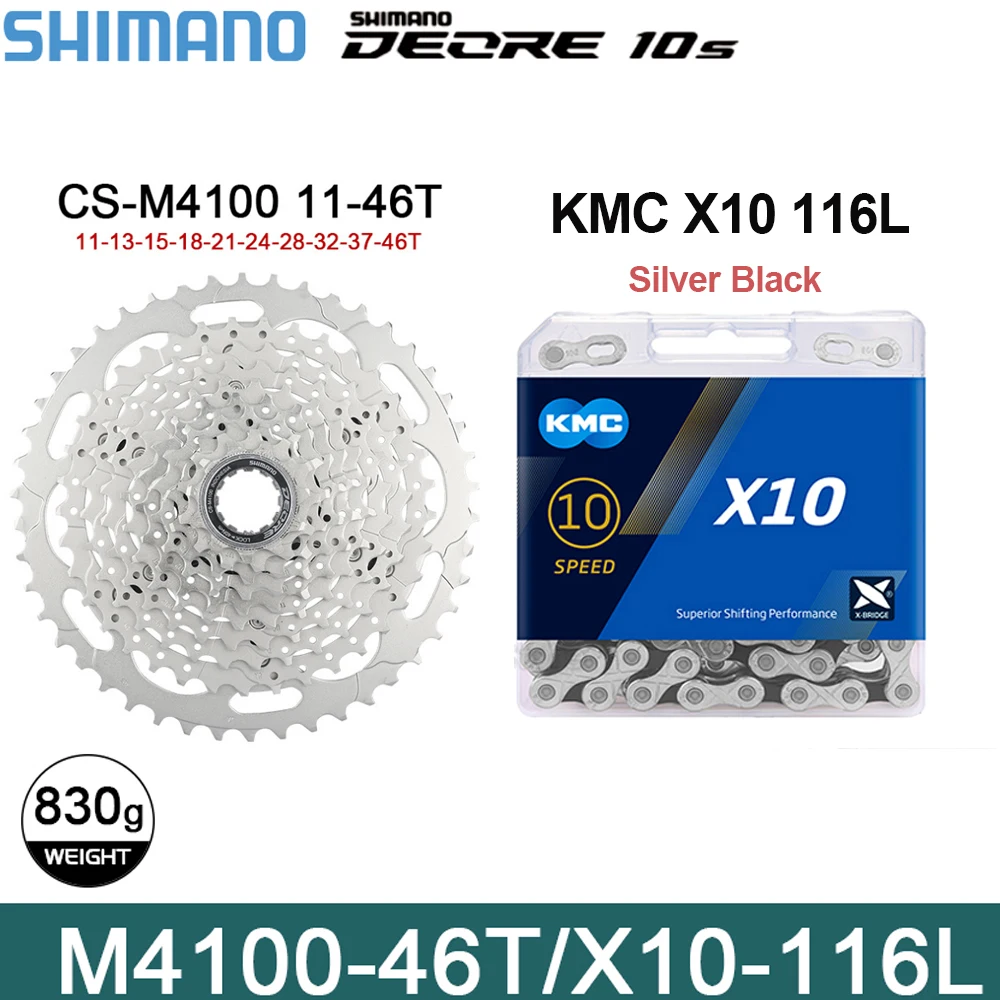 SHIMANO Deore M4100 10S Bike Cassette K7 11-42T46T Mountain Bike Flywheel and KMC X10 116L Chain 10V MTB Bicycle Accessories