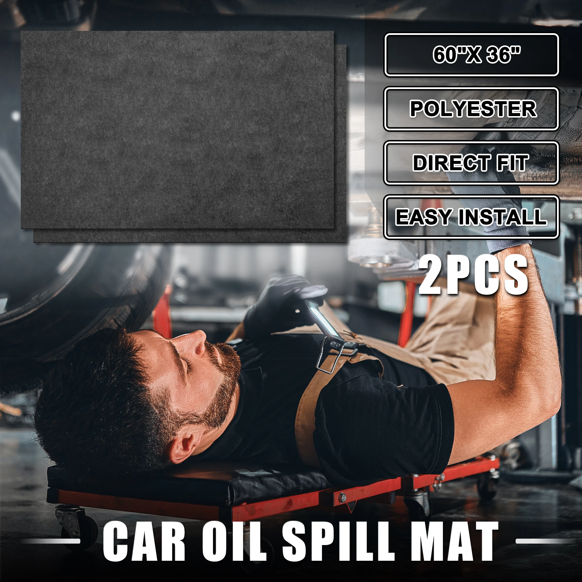 UXCELL Car Oil Spill Mat Reusable 91x36cm 152x81.3cm 91.4x73.7cm Garage Floor Mat Under Car Backing Absorbent Pad Black 2 Pcs