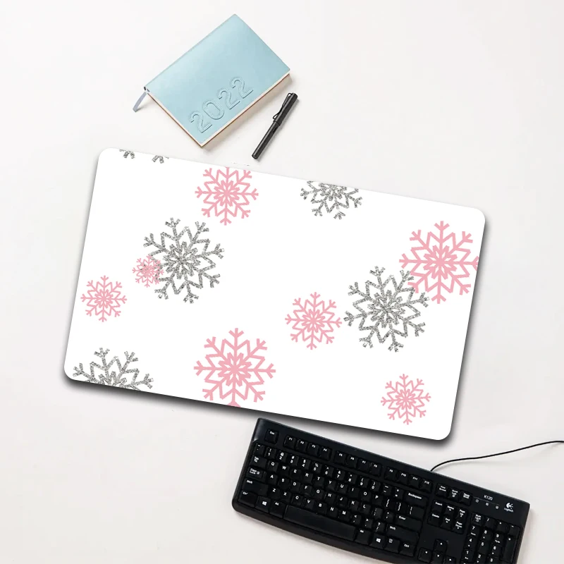 

Pink Silver Glitter Snowflake Mouse Pad Large Non-slip Waterproof Desk Mat for Laptop Office
