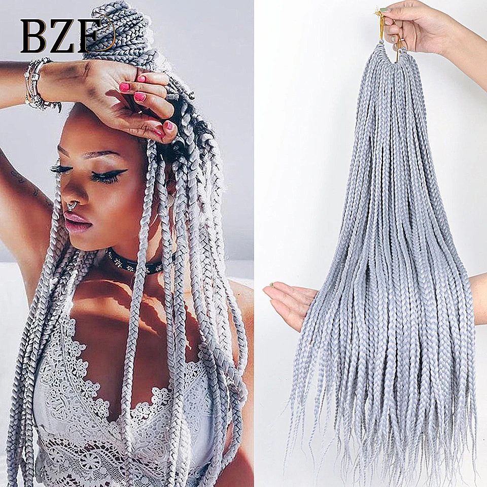 Grey 3X Box Braids Synthetic Hair 24