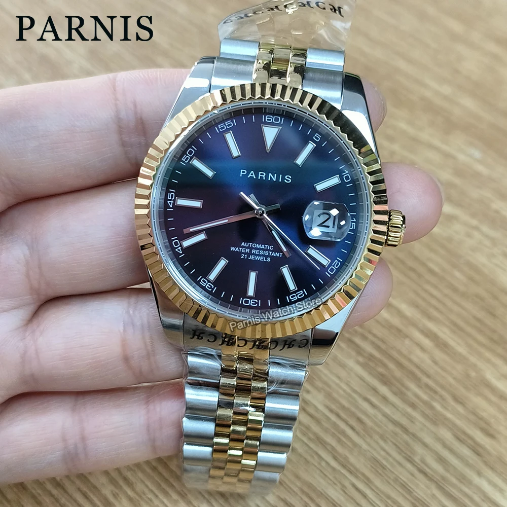 

Parnis 39.5mm Japan Miyota8215 Automatic Movement Blue Dial Luminous Marker Men's Wristwatch