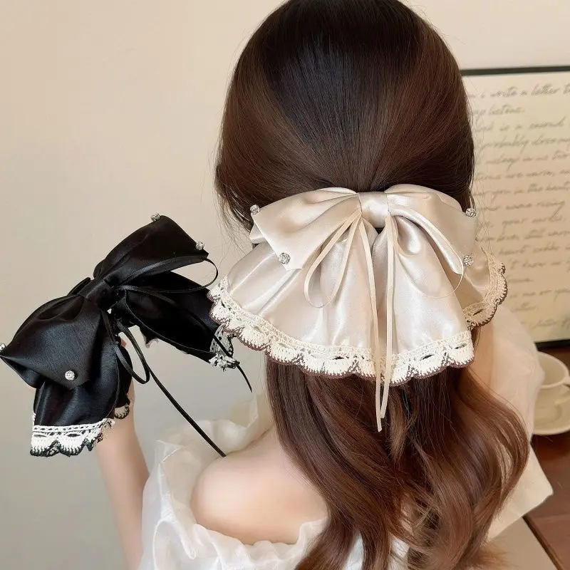 

AWAYTR Elegant Black Rhinestone Double Layered Bow Hair Claw For Women Sweet Shark Claw Clip Hair Clip Fashion Hair Accessories