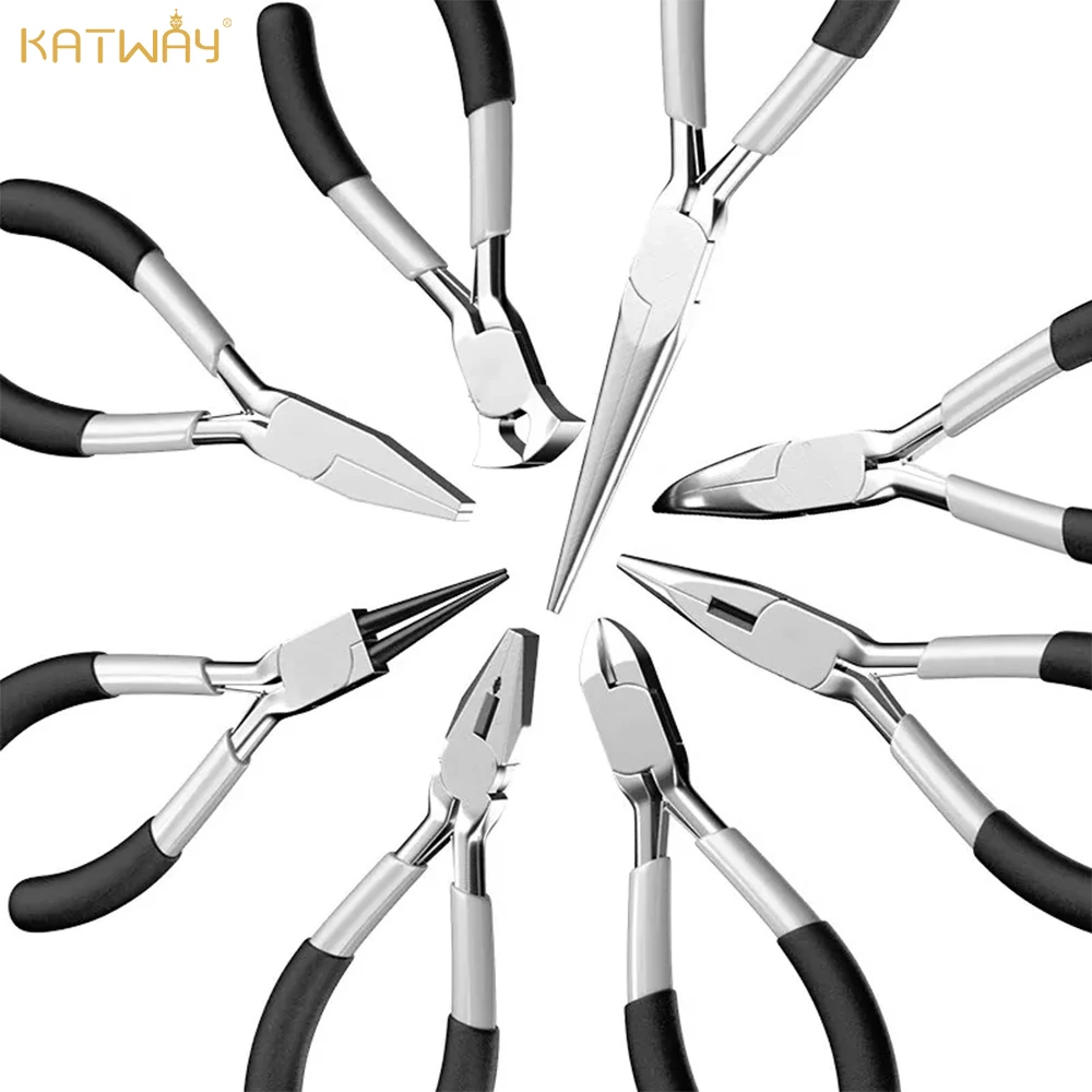 

KATWAY Extended Needle Mouth, Oblique Mouth, Pointed Toothless Wire Binding Pliers, 8 Pcs Flat Mouth Pliers Set HH-AA01