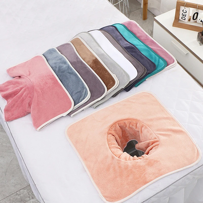 **1PC 35*35cm Velvet Thickened Beauty SPA Massage Table Planking Face Towel with Face Berath Hole SPA Massage Bedspread Towel