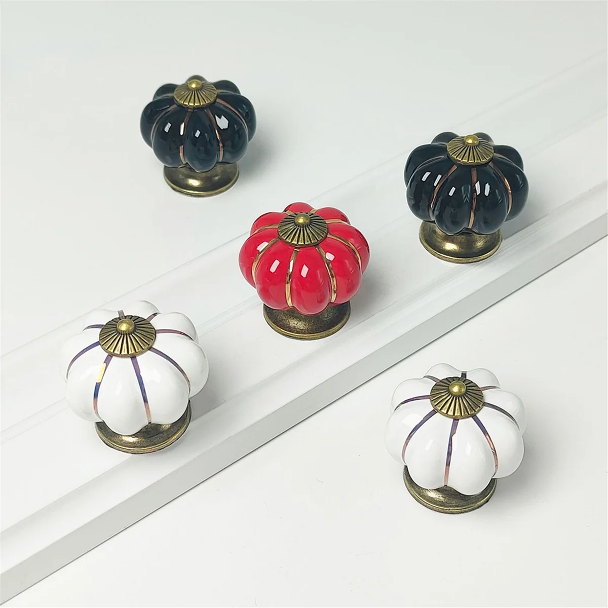 

ABYA 8pcs Pumpkin Ceramic Handles 38mm Drawer Knobs Cupboard Door Handles Single Hole Cabinet Handles