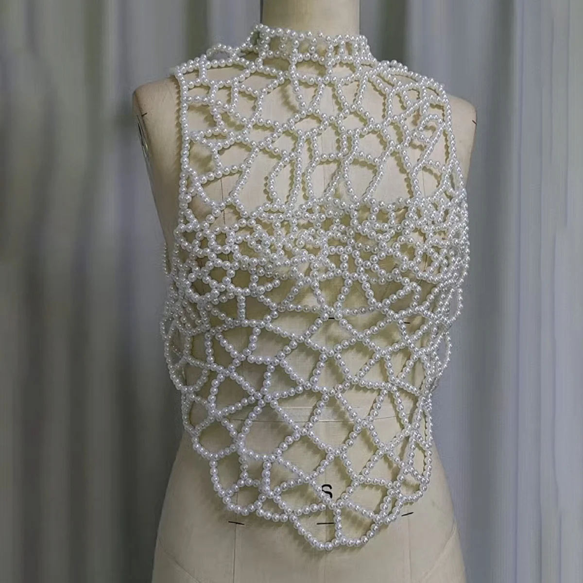 Luxury Handmade Pearl Mesh Shawl Women Wedding Bridal Capelet White Beaded Crochet Bolero Evening Party Jewelry Scarf Accessorie