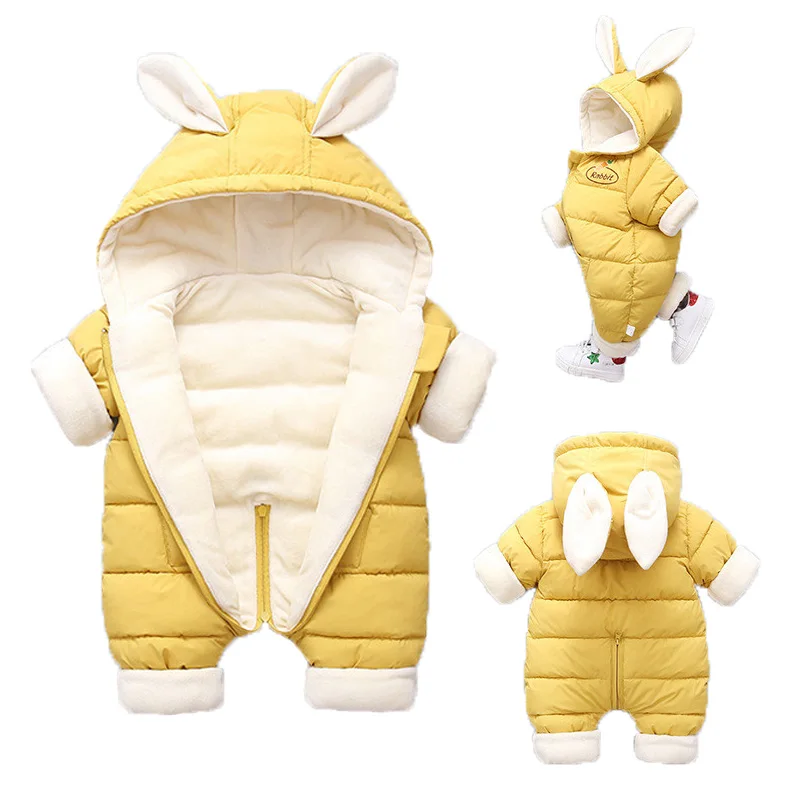 

Пуховый хлопковый комбинезон для маленьких девочек, новинка 2024 года, зимняя плотная теплая одежда для маленьких мальчиков, зимний комбинезон, детские комбинезоны с капюшоном