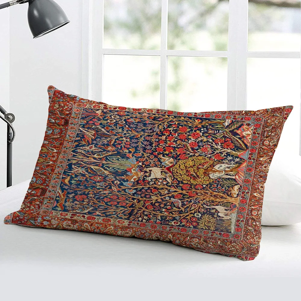 Luxury Both Sides Print Persian Style Plush Cushions Case 30X50/40X60CM Floral Print Lumbar Pillows Case Vintage Sofa Boho Decor