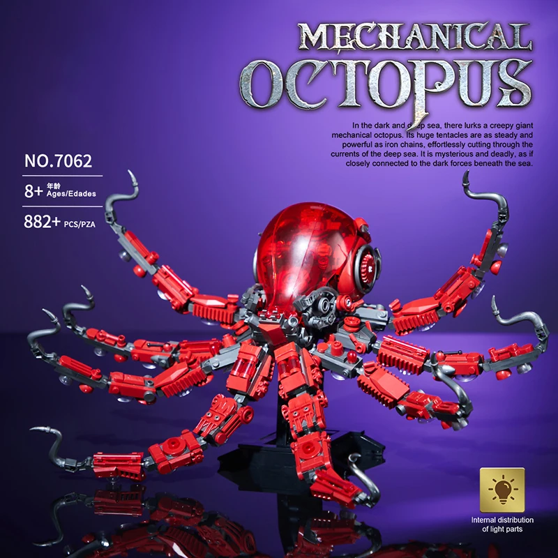 

Mechanical Red Octopus Building Blocks Biomimetic Animal Model Movable Joint Bricks Toys Compatible With LEGO