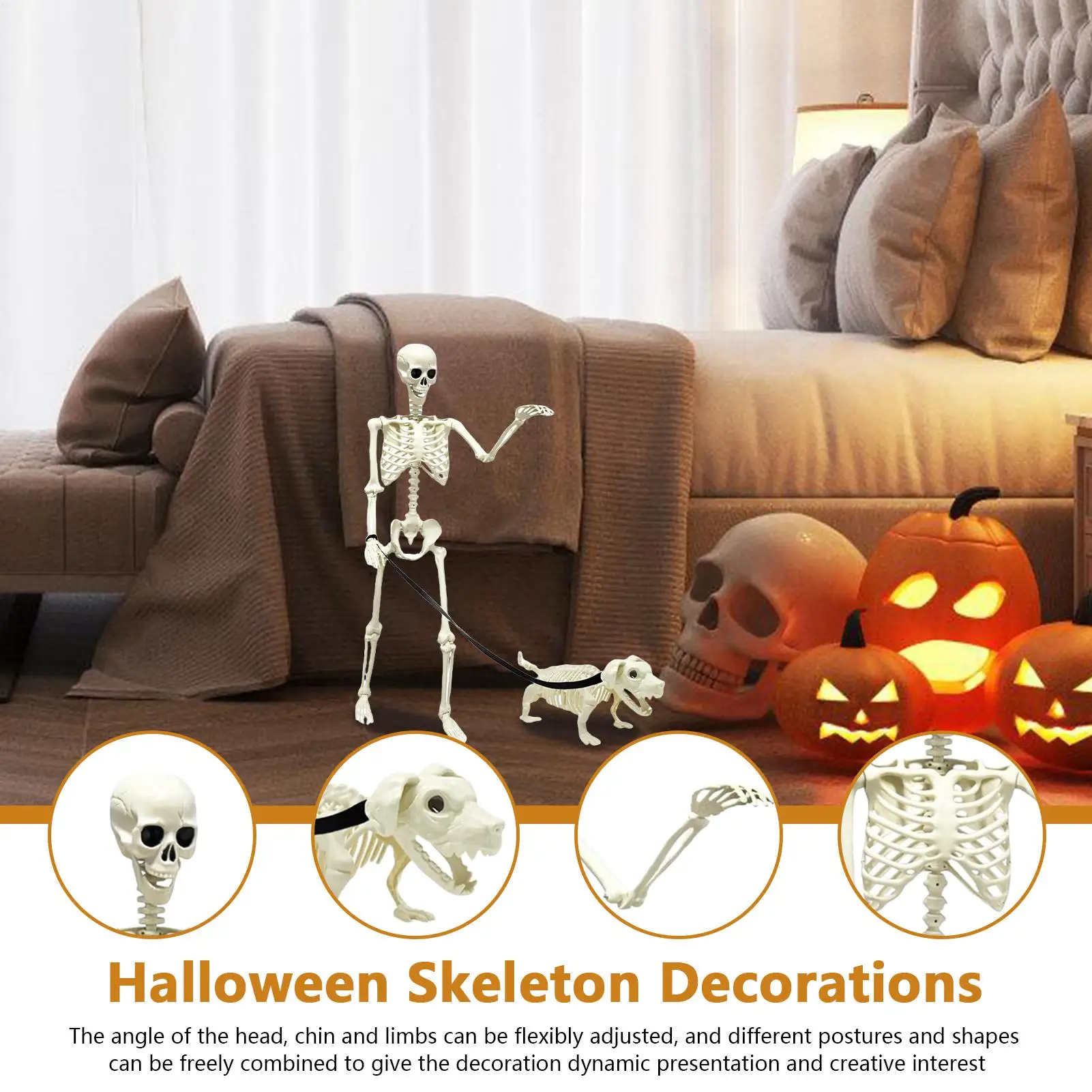 

Skeletons For Halloween Halloween Posable Skeleton With Dog Posable Skull Scary For Garden Front-Door Indoor Yard Outdoor Party
