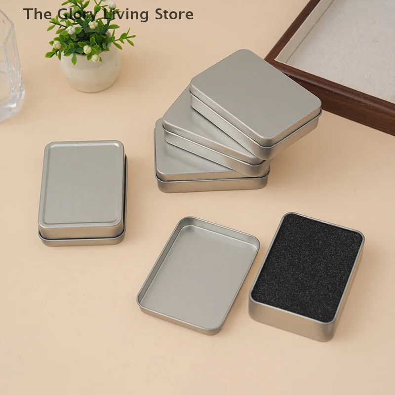 1PC Silver Mini Rectangular Tin Box Miscellaneous Container Cosmetic Storage Box Small Iron Box