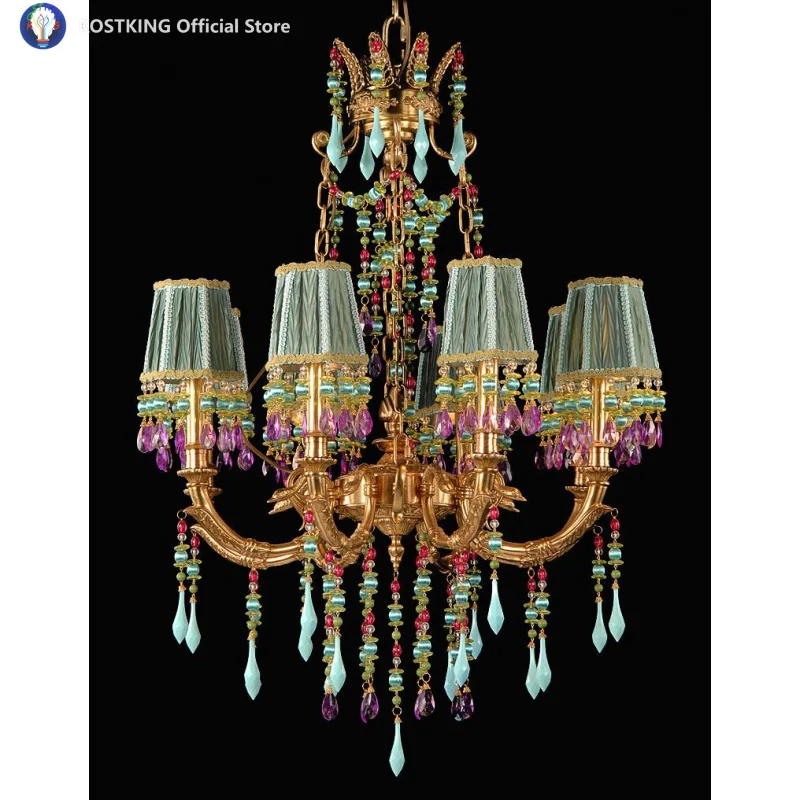 French All-Copper Chandelier, Pastoral Color Creative Hotel Living Room Bedroom