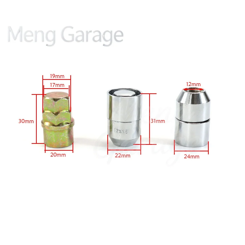 M12x1.5 M12x1.25 Car Tire Wheel Lock Lug Nuts with 2 Keys Alloy Steel Forged Auto Tire Wheel For Universal No:19