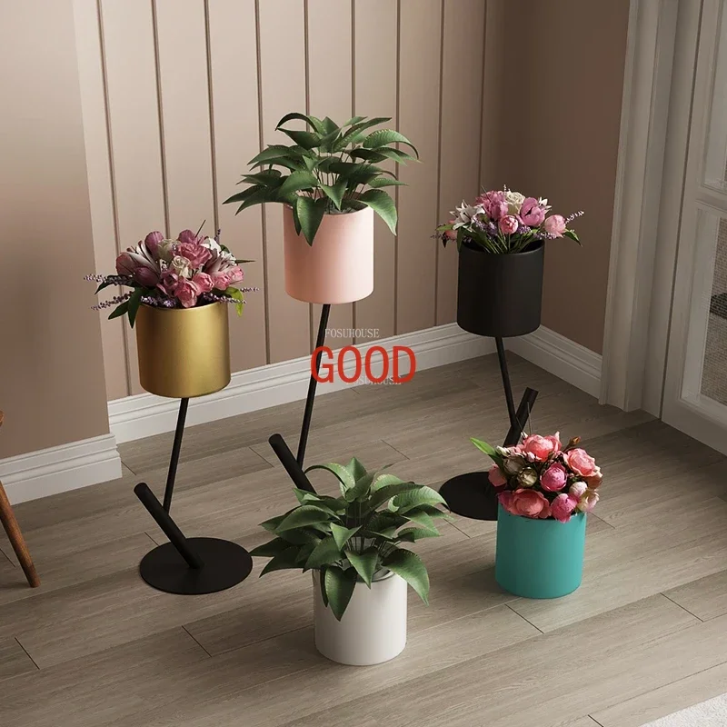 Nordic Simple Plant Shelves Creative Outdoor Furniture Living Room Indoor Floor-to-ceiling Light Luxury Iron Flower Pot Stand