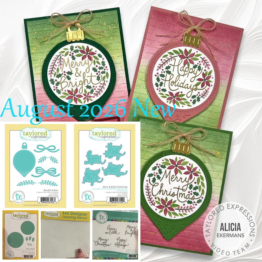 Taylored Berry & Bright Greetings Metal Cutting Dies Stamps Stencils August 2026 New for DIY Scrapbook Greet Cards Handmade Gift