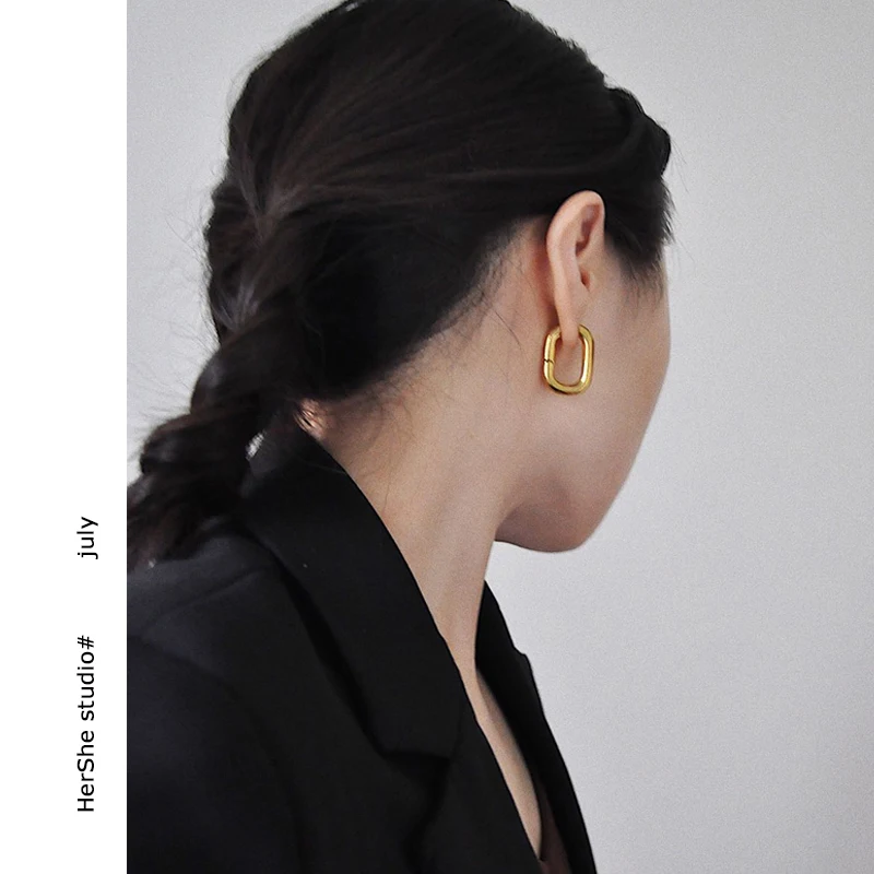 Brass Geo Irregular Stud Earring Statement Women Jewelry Punk Party Gown Brincos T Show Runway Rare Korean Japan Style INS