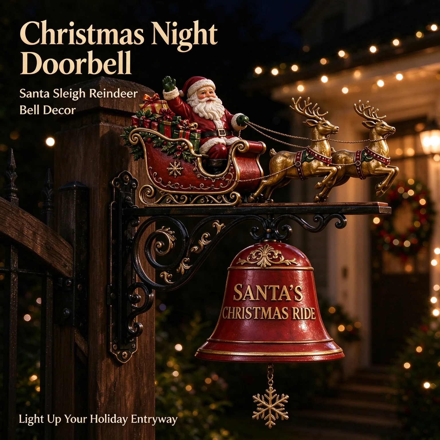 Christmas Doorbell, Santa Reindeer Sleigh Bell, Festive Home Garden Decor, Holiday Gift