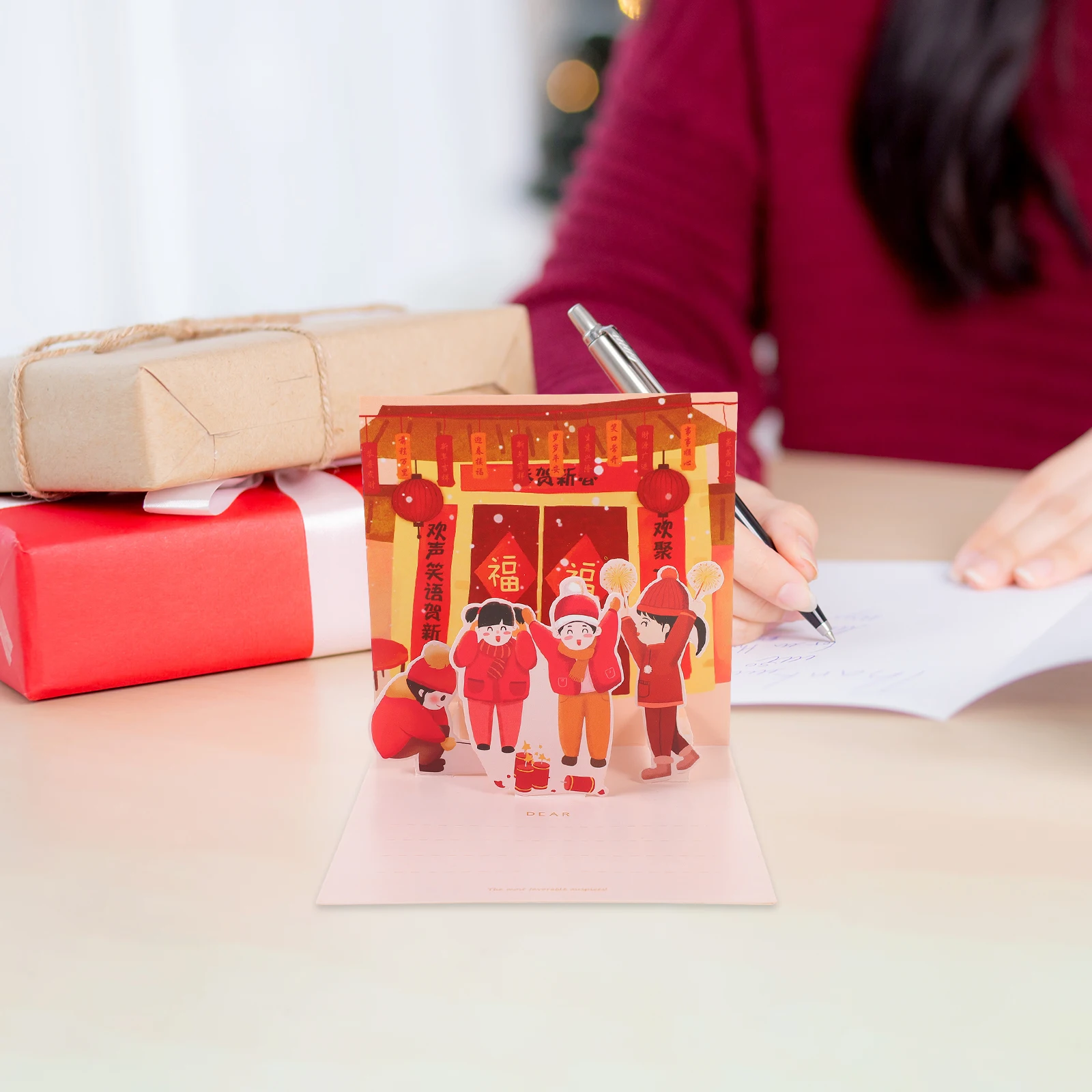 

6 Pcs New Year Greeting Creative Children Cute Cartoon Wishes Thank You Small Cards 6 Styles Family Reunion 3D Cards Festive