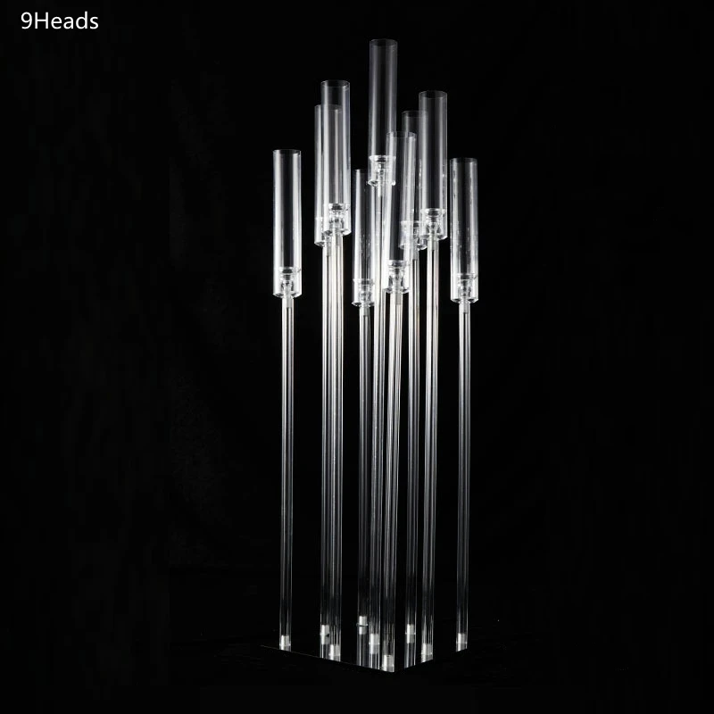 2-10 pcs Acrylic Candelabra 9 Heads Candle Holders Wedding Candlesticks Table Centerpieces Flower Stand Holder Big Candelabrum