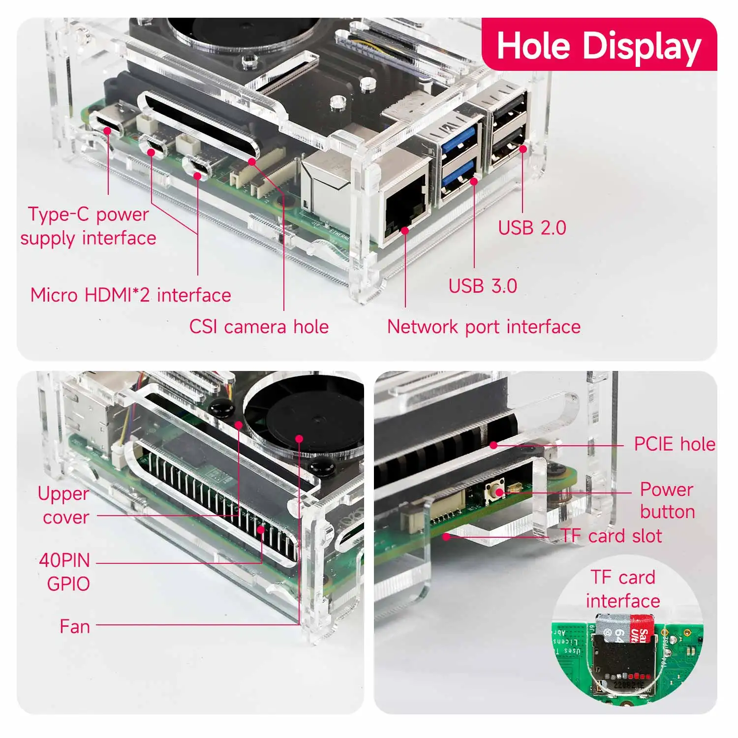 Raspberry Pi 5 Acrylic Case Plastic Material Support PWM Cooling Fan Official Active Radiator Not Include Raspberry Pi 5 Board