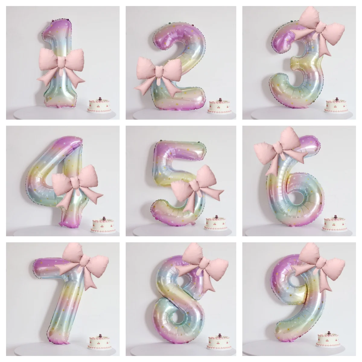 40 بوصة قوس قزح السماء المرصعة بالنجوم الرقمية الألومنيوم احباط بالون مع القوس الوردي الأميرة نمط حفلة عيد ميلاد الديكور (0-9)