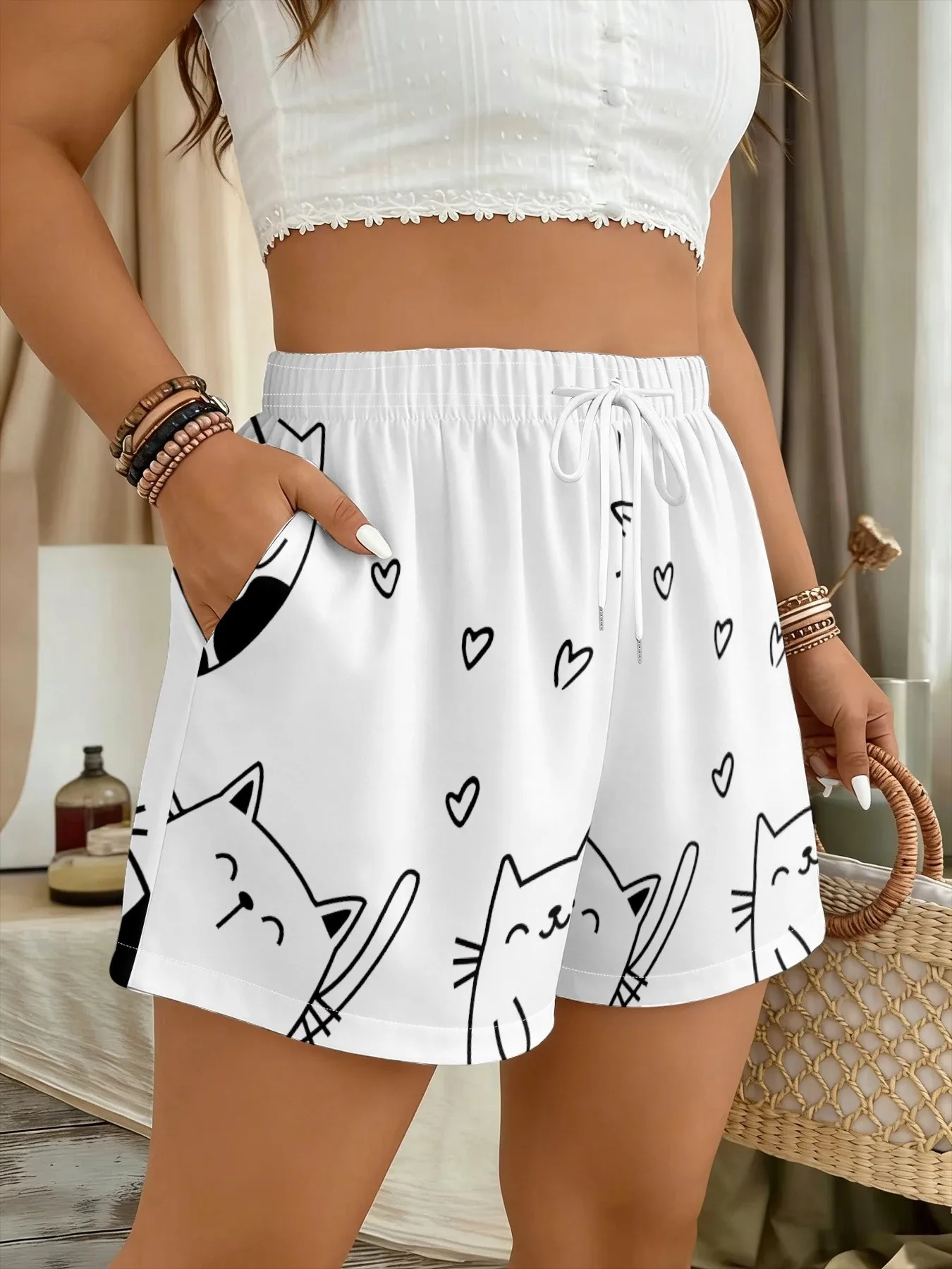 2026 summer new fashionable sports and casual soft and comfortable easy-matching 3D cat pattern printed women's shorts