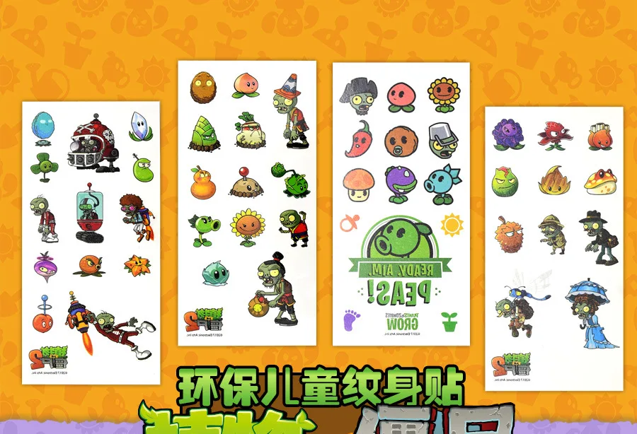 Plants Vs. Zombies Peripheral Toys Tattoo Sticker Anime Figure Sunflower Chomper Zombie Stickers Christmas Gift for Children