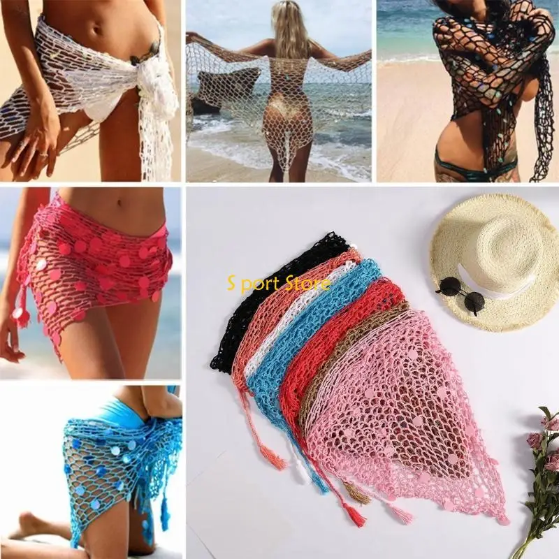 U2JB Sarongue feminino saia envoltória crochê transparente com gravata lateral saída praia roupa praia