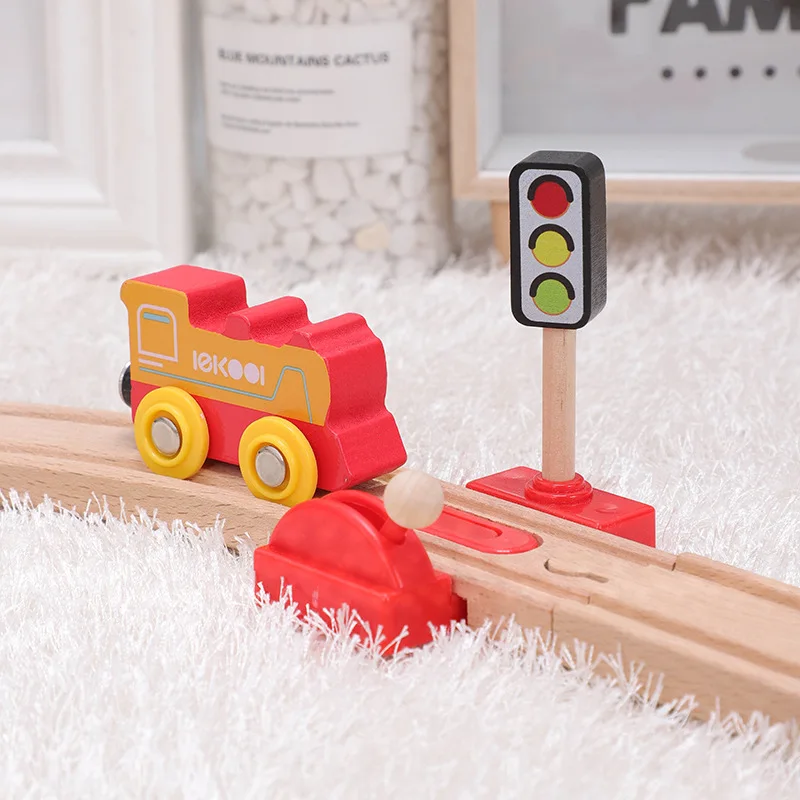 Wooden Train Track Set DIY Assemble Building Blocks Toy Creative Educational Wooden Tracks Compatible with Thomas Small Trains