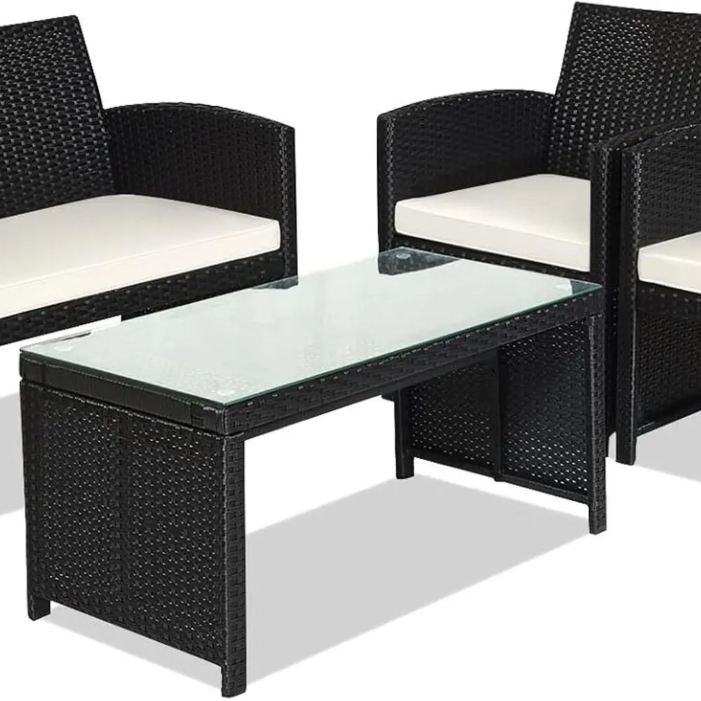 

Набор плетеных диванов для улицы с подушками: мебель для патио из 4 предметов для сада, газона и отдыха у бассейна.