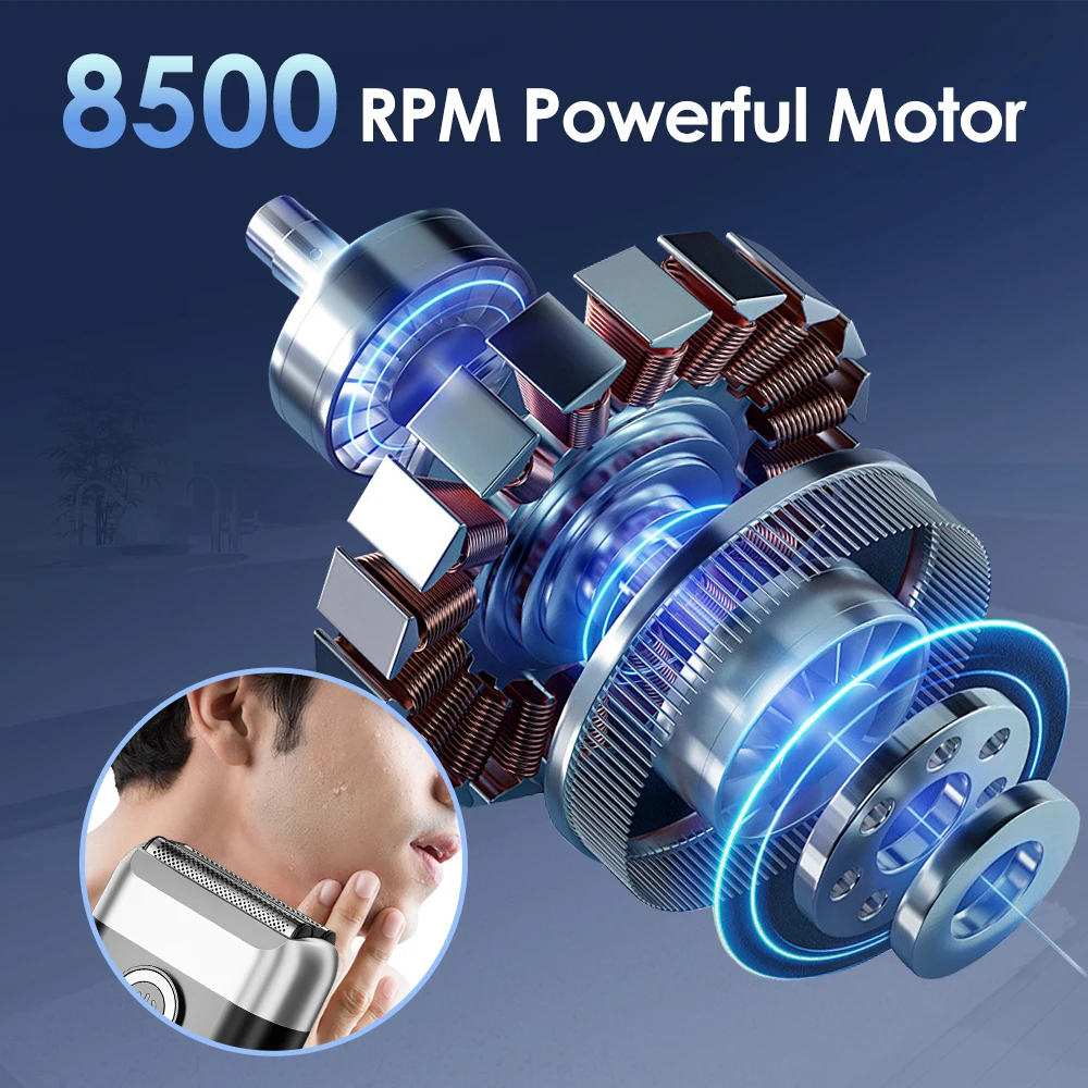 Man Electric Shaver 8000RPM 3D Floating Blades Heads Foil Shavers Beard Trimmer Fast Charging Waterproof Electric Razor For Men