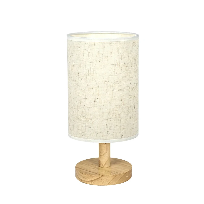 Japandi tafellamp met linnen kap, houten accentlamp, gezellige warme LED-bedlamp voor leeshoek, slaapkamer, woonkamer, huisdecoratie
