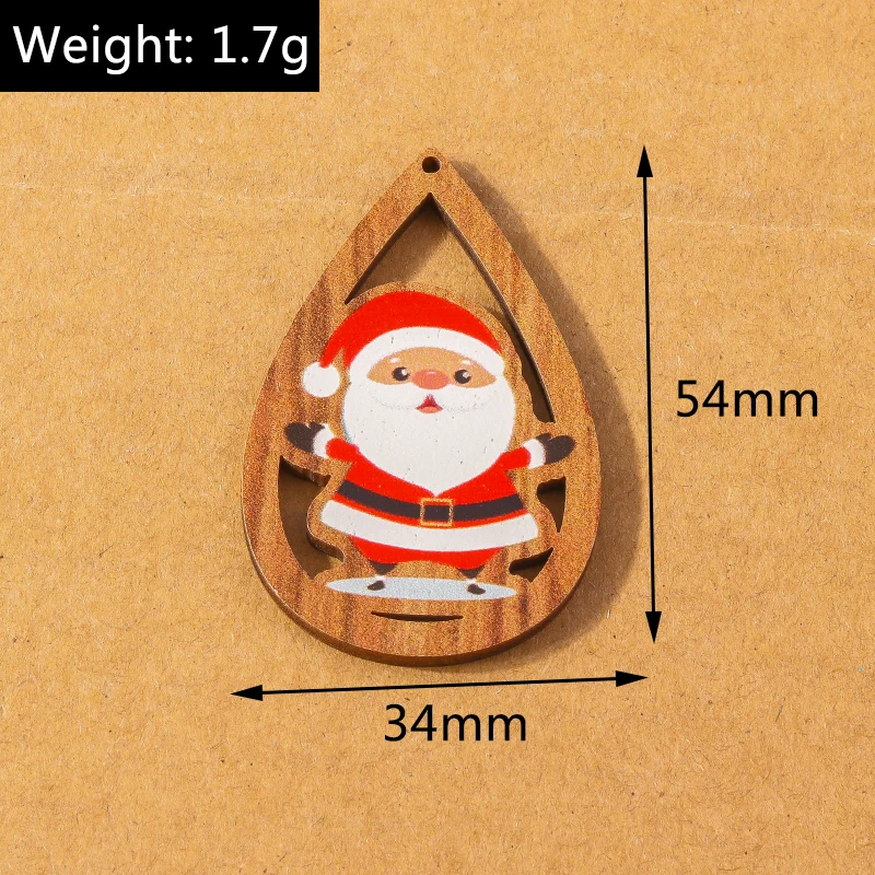 10 Stück Holzanhänger in Wassertropfenform für Weihnachtsschmuck, Hirsch- und Weihnachtsmann-Anhänger, DIY-Halsketten- und Ohrring-Zubehör – Detail 5