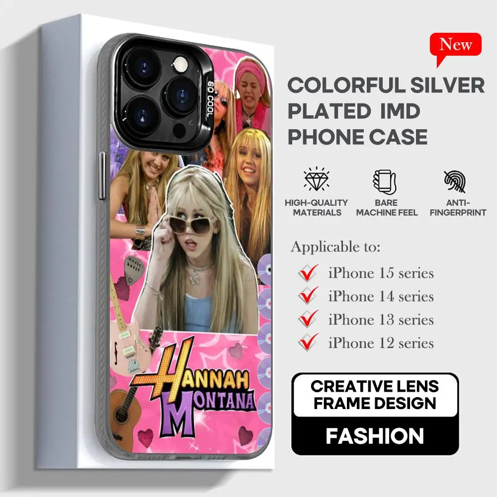 H-Hannah M-Montana Phone Case black IMD Colorful Phone Case Silver Cover Suitable for iPhone 16 15 14 13 12 11 XS Pro Max