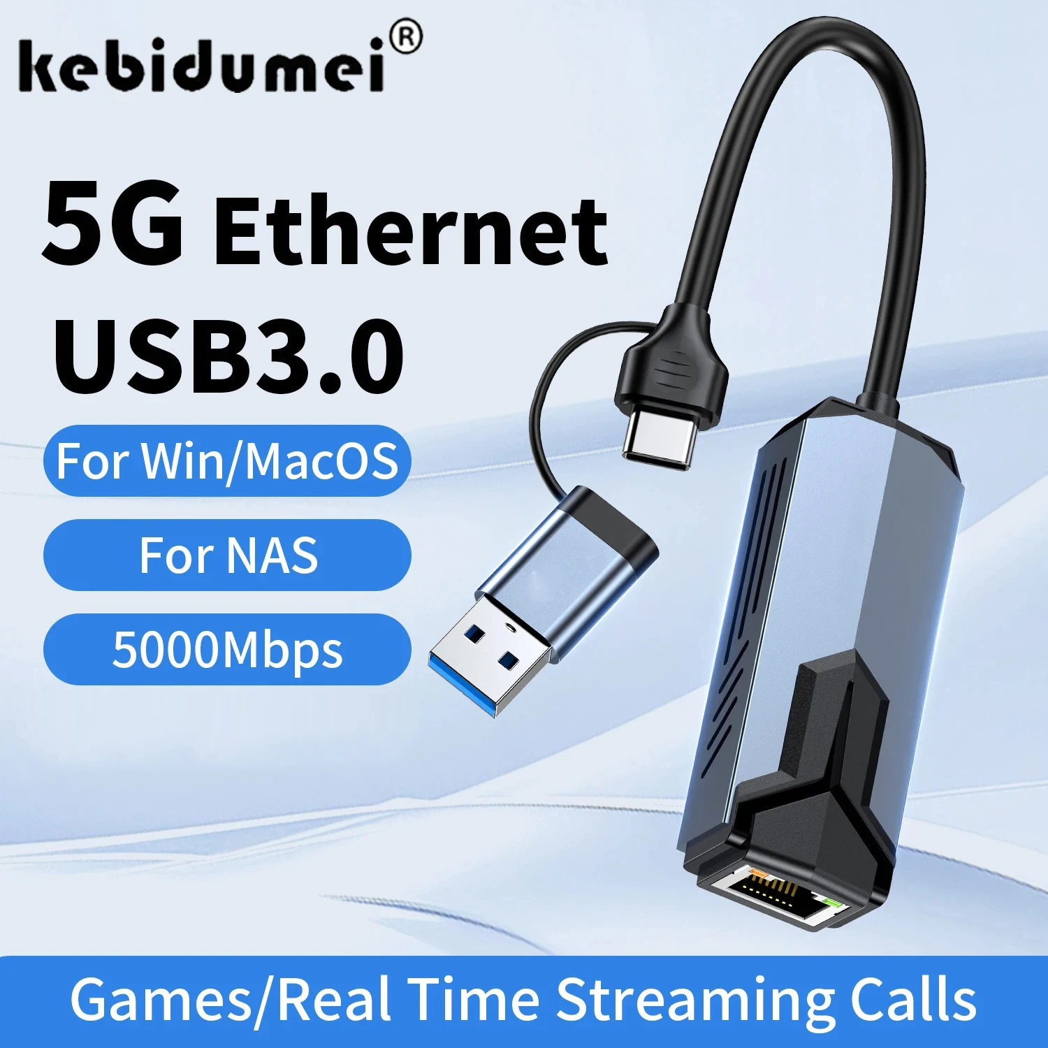 

5G Wired Network Card USB 3.0 TYPE C to Rj45 Ethernet Adapter 5000Mbps High Speed For MacBookPro Notebook Desktop Computer Table