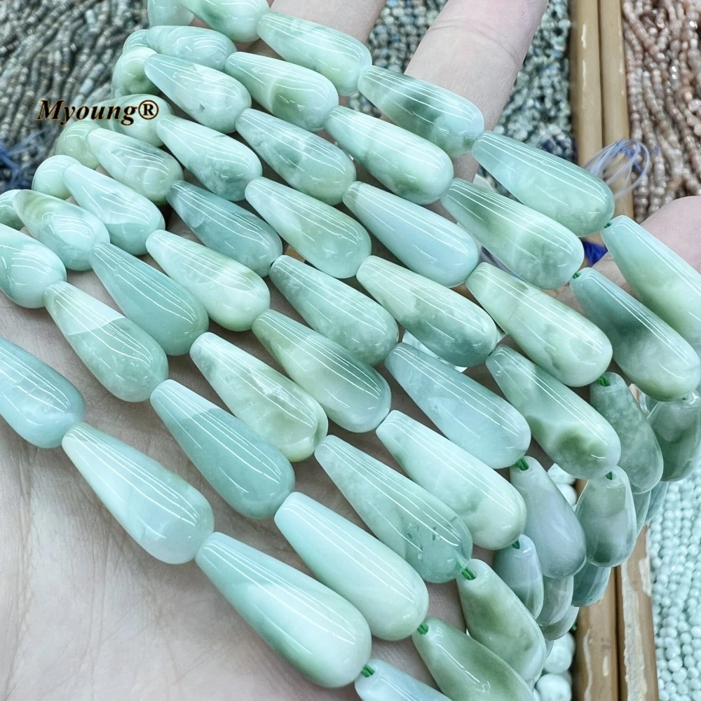 2Strands Teardrop Shape Natural Green Angelite Stone Loose Beads For DIY Jewelry Making MY230710