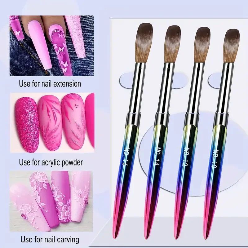 Acrylic Nail Art Brush Set 4pcs Kolinsky Acrylic Nail Brush Set Size 10/12/14/16 For Acrylic Powder Application Nail Art Brush F