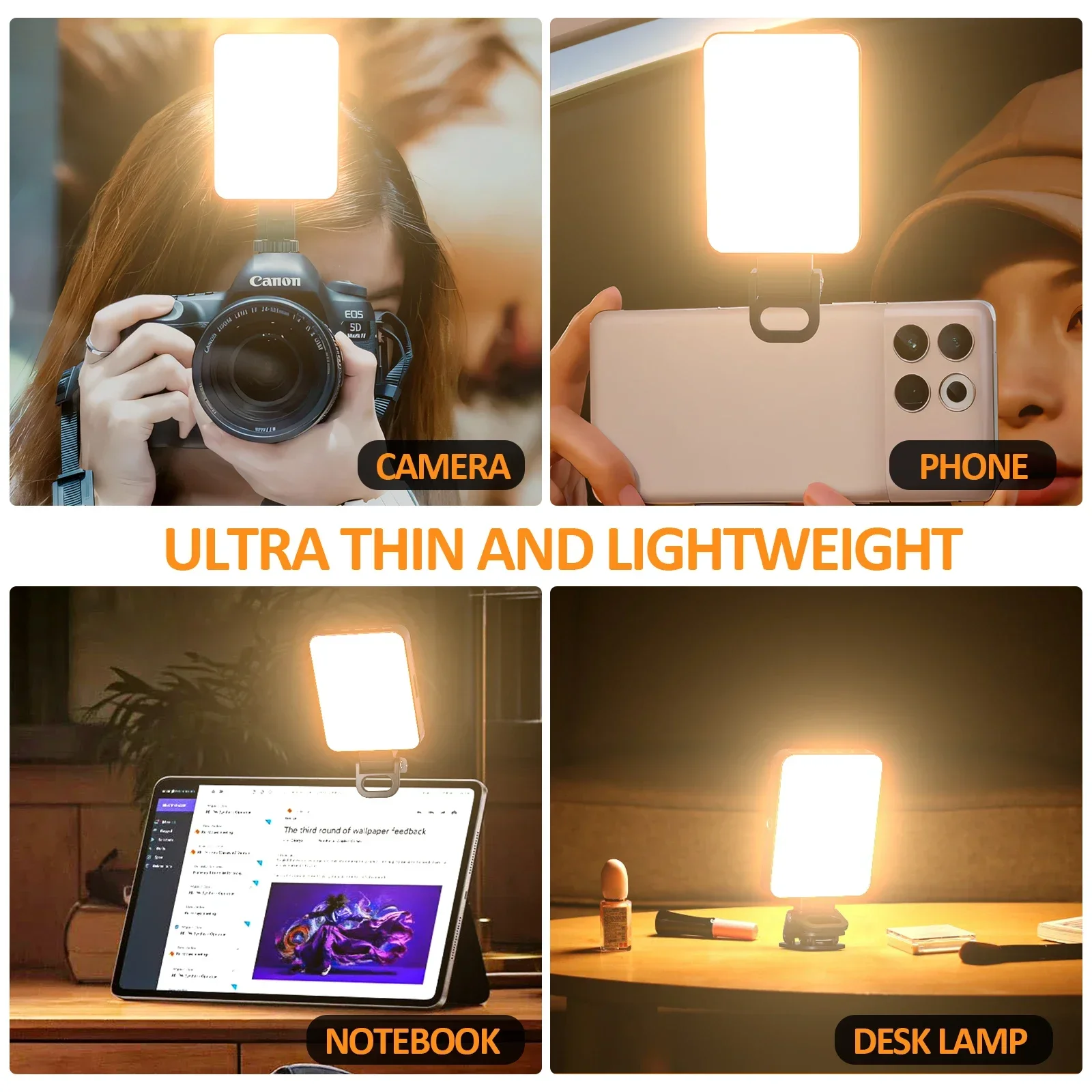 5V 3 Modes Magnetic Selfie Light 128Leds Rechargeable Portable Fill Lamp For Video Conference Lighting with Clip&Magnetizer ring