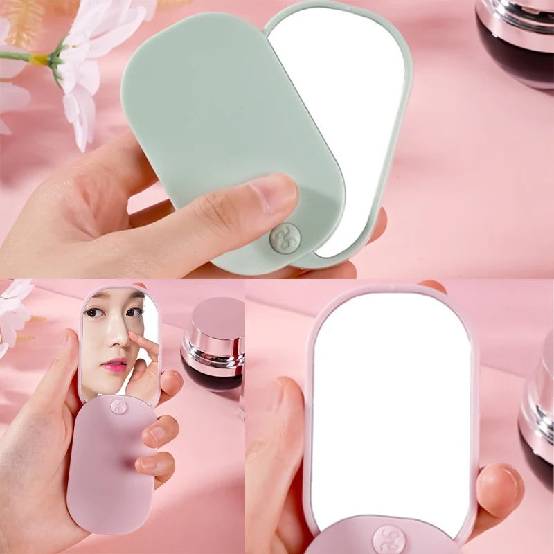 Rounded Rectangle Sliding Cover Handheld Makeup Mirror Portable Folding Make-Up Mirror Creative Mini High Definition Beauty Tool