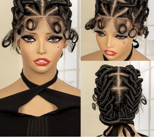 Synthetic Full Lace Afro Bantu Knotless Braiding Wig Lightweight Braided Wigs for Black Women Handmade Lace Frontal Braids Wig