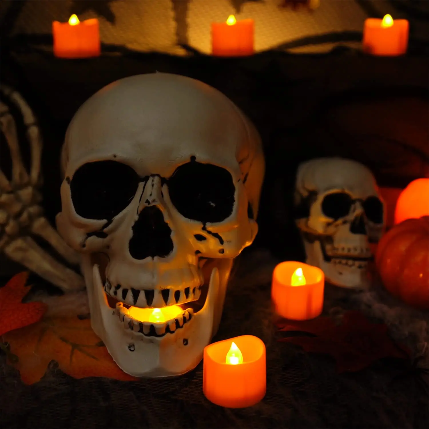 12-120 sztuk Halloween bezpłomieniowe świece LED pomarańczowe podgrzewacze świece zasilane z baterii na jesienne przyjęcie urodzinowe wesele wystrój