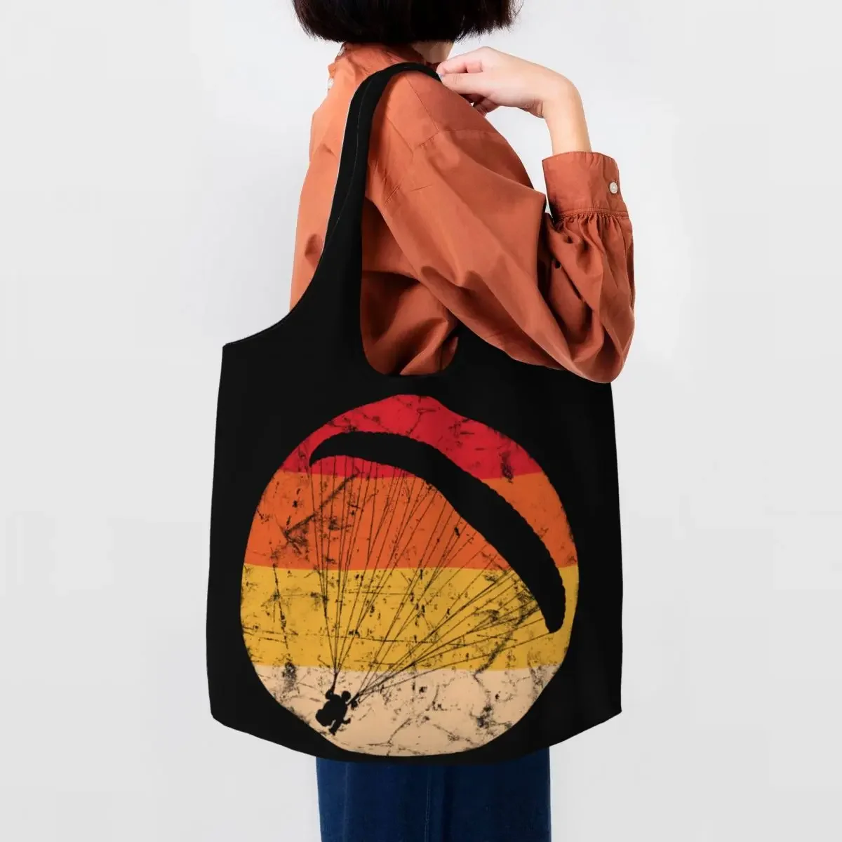 Retro Paragliding Shopping Tote Bag Recycling Paraglider Paramotor Parachute Canvas Groceries Shoulder Shopper Bags Handbags