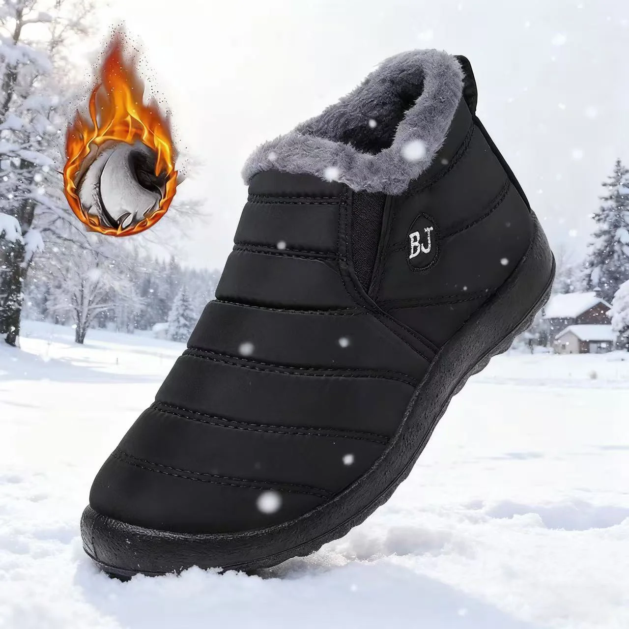 Warm Snow Boots for Women Men Slip Resistant Thick Sole Arctic Insulation Round Toe Outdoor Shoes PU Sole